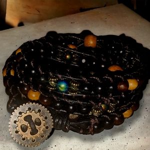 Rainbow Hematite Beaded Leather Wrap Bracelet